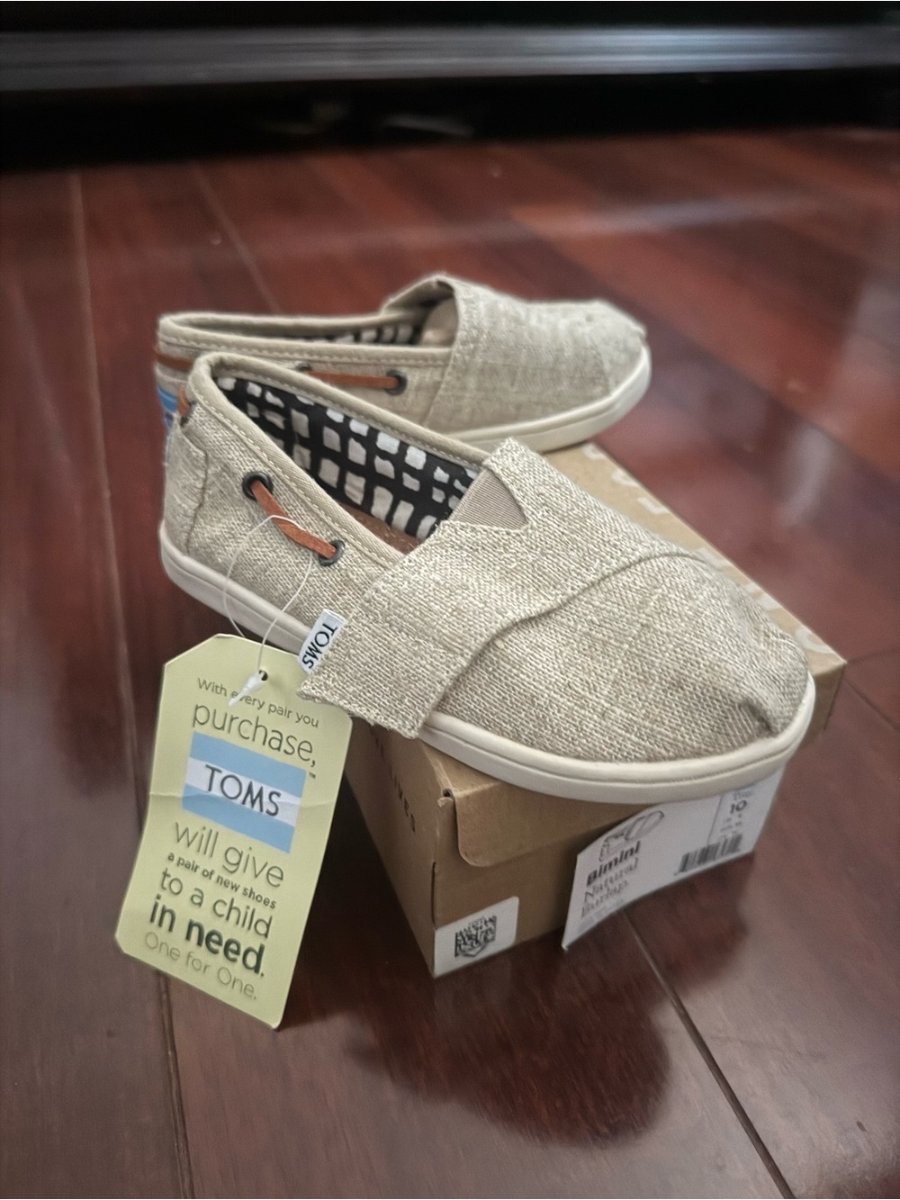TOMS Kids Natural Canvas Slip-On Moccasins
